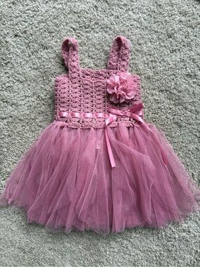 Elly & Emmy Baby Pink Tulle Crochet Dress for Girls